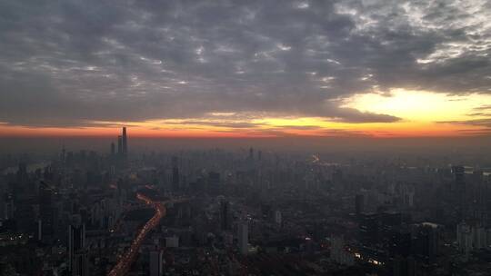上海静安区日出航拍风光