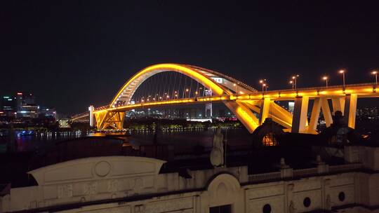 上海卢浦大桥夜景航拍空镜