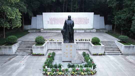项英铜像纪念广场航拍