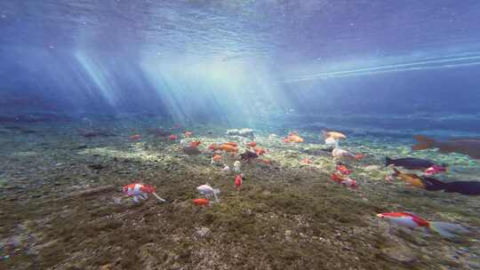 济南趵突泉水下锦鲤鱼群