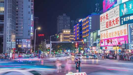 湖南长沙黄兴路步行街夜景延时