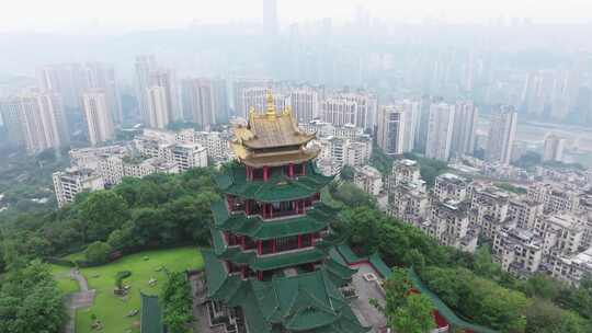 重庆鸿恩寺航拍鸿恩阁与嘉陵江两岸高楼大厦