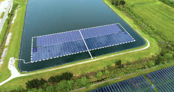 可持续发电厂的浮动太阳能光伏板用于清洁发