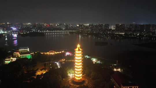 湖北鄂州莲花山元明塔夜景航拍