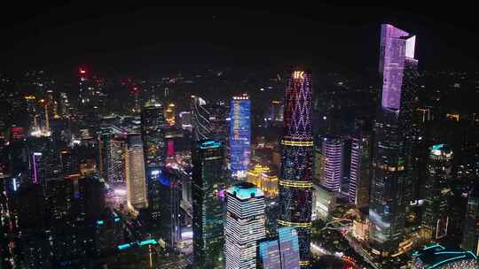 广州珠江新城CBD夜景繁华城市航拍
