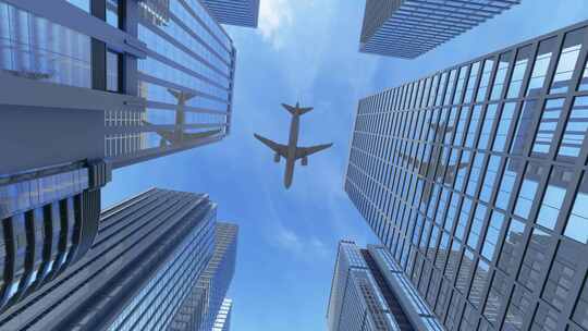 4K飞机从金融大楼楼顶飞过视频素材模板下载