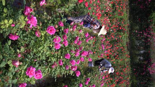 玫瑰花园花农在劳作
