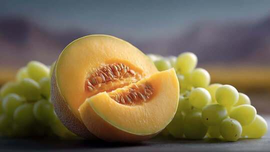 哈密瓜与葡萄的鲜美特写
