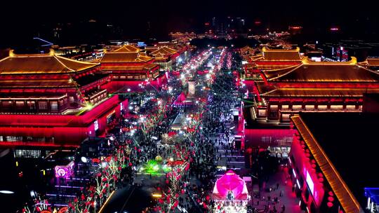 陕西西安大唐不夜城夜景航拍风光