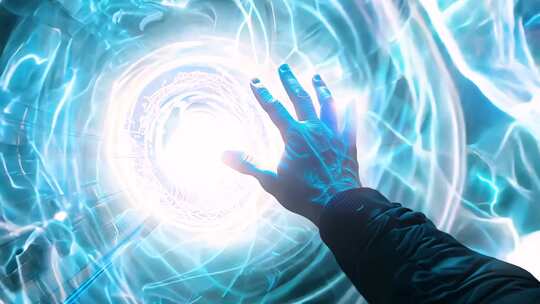 手掌触摸未来时空 数字科技魔法宇宙传送门