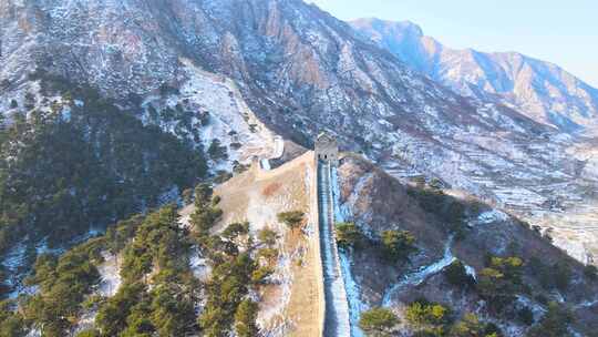 冬季航拍九门口水上长城视频素材模板下载