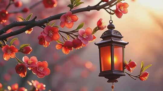 新年春节年味街道挂灯笼