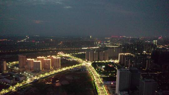 航拍衡阳蒸水陆家新区夜景