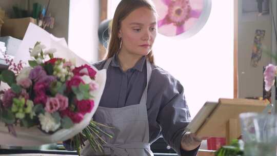 在花店工作的女人