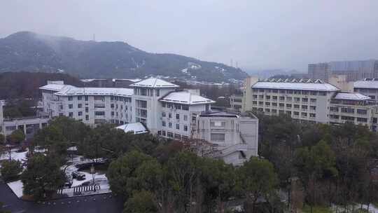 浙江农林大学冬季唯美雪景风景航拍