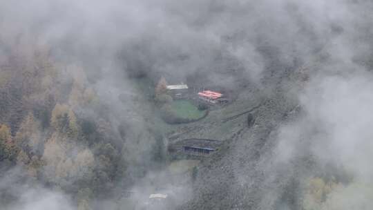 青海互助北山秋景雪山云雾航拍视频