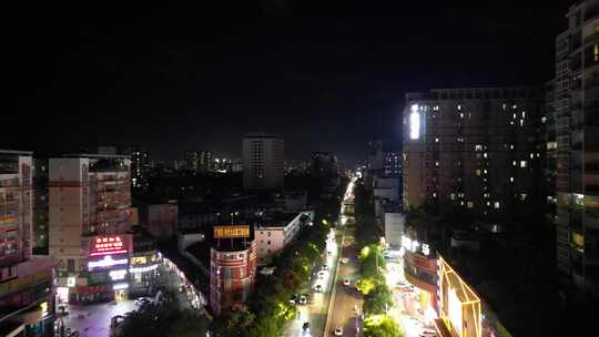 广西玉林夜景玉林人民东路夜景航拍