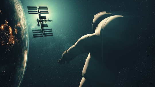宇航员对抗国际空间站剪影