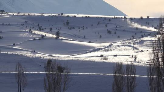 4K冬日冬季滑雪雪景雪山树林湖面云彩海面