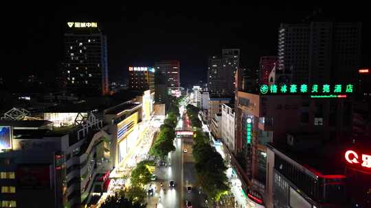 广西玉林夜景玉林人民东路夜景航拍