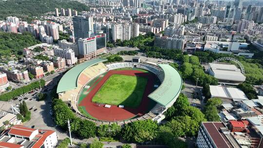 泉州市区航拍丰泽区侨乡体育馆城市建筑风光