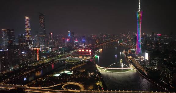 航拍广州珠江两岸夜景