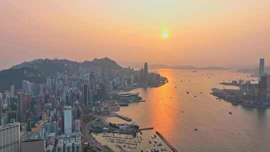 右环绕香港维多利亚港日景航拍4K60P视频素材模板下载