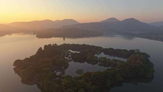 航拍杭州西湖清晨