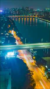 城市河流夜景交通俯瞰