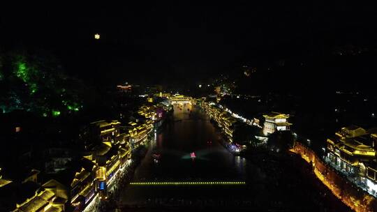 湖南湘西凤凰古城著名旅游景点最美小镇航拍