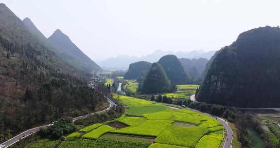 航拍贵州万峰林油菜花风光