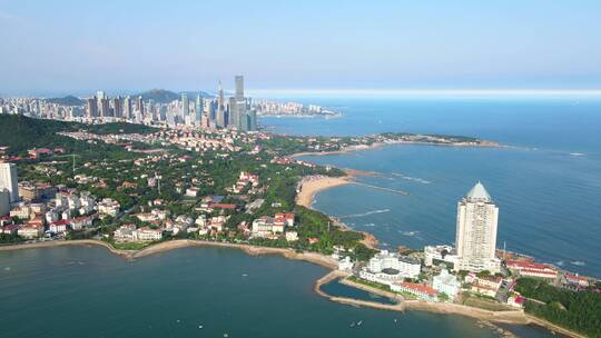 航拍青岛前海一线城市景观 4k