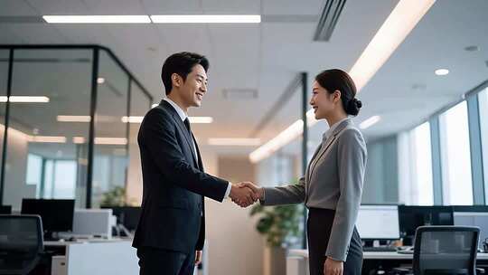 商务办公场景白领握手画面