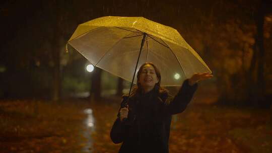 站立，女人，雨伞，下雨