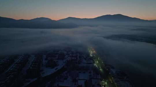 长镜头松花江畔夜景阿什小雾凇岛吉林市风光