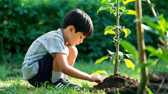 植树节主题儿童种树浇水环保活动