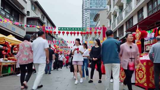 现代回家过年逛街灯笼喜庆年味烟火古代古装