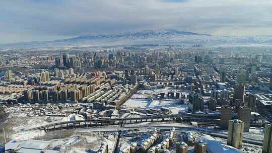 航拍乌鲁木齐冬季里的城市大景