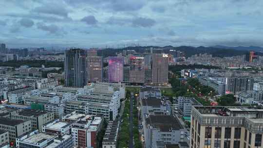 广东深圳城市夜幕降临夜景航拍