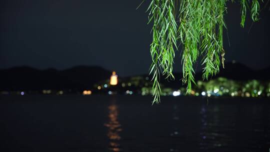 杭州西湖雷峰塔夜景