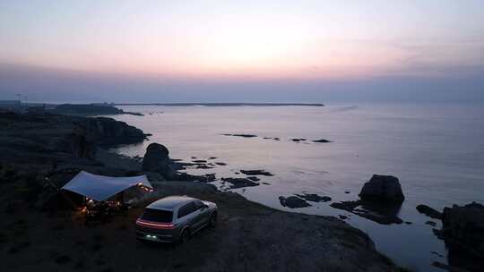 大连航拍海边跨海湾大桥唯美岩壁大海夕阳