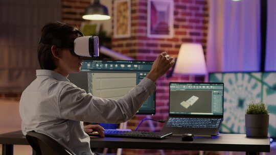 使用VR眼镜和工业软件的技术员视频素材模板下载