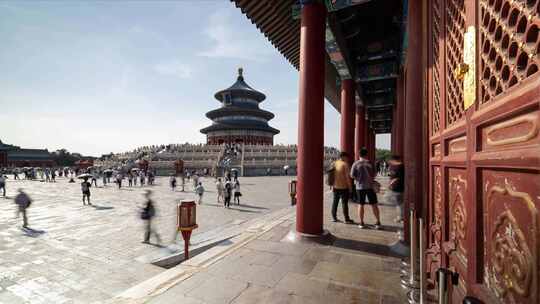 北京天坛公园祈年殿和游客人流延时摄影