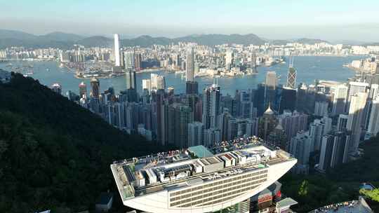 香港太平山航拍山顶公园凌霄阁香港城市风景视频素材模板下载