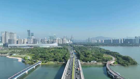 深圳湾公园航拍后海大桥海滨城市景观风光