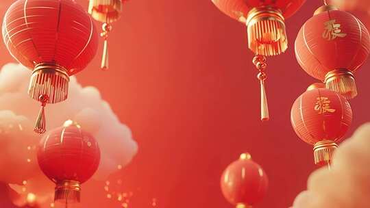 空中悬挂的红色喜庆灯笼
