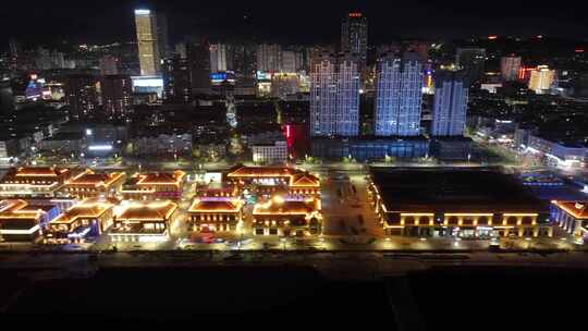 山东烟台滨海广场夜景航拍延时芝罘区夜晚