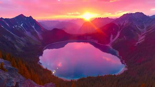 长白山天池夕阳彩霞4K