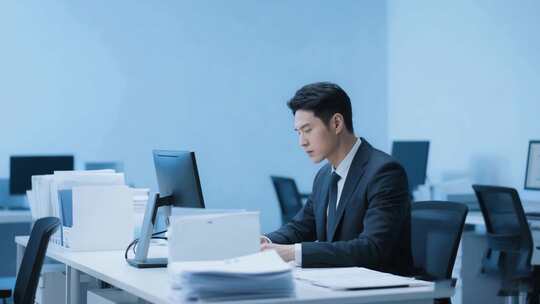 商务男士办公室专注办公