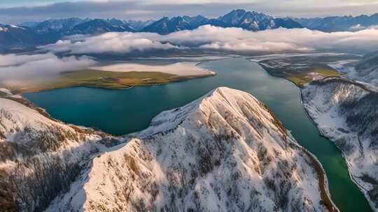 雪山湖泊空中俯瞰美景